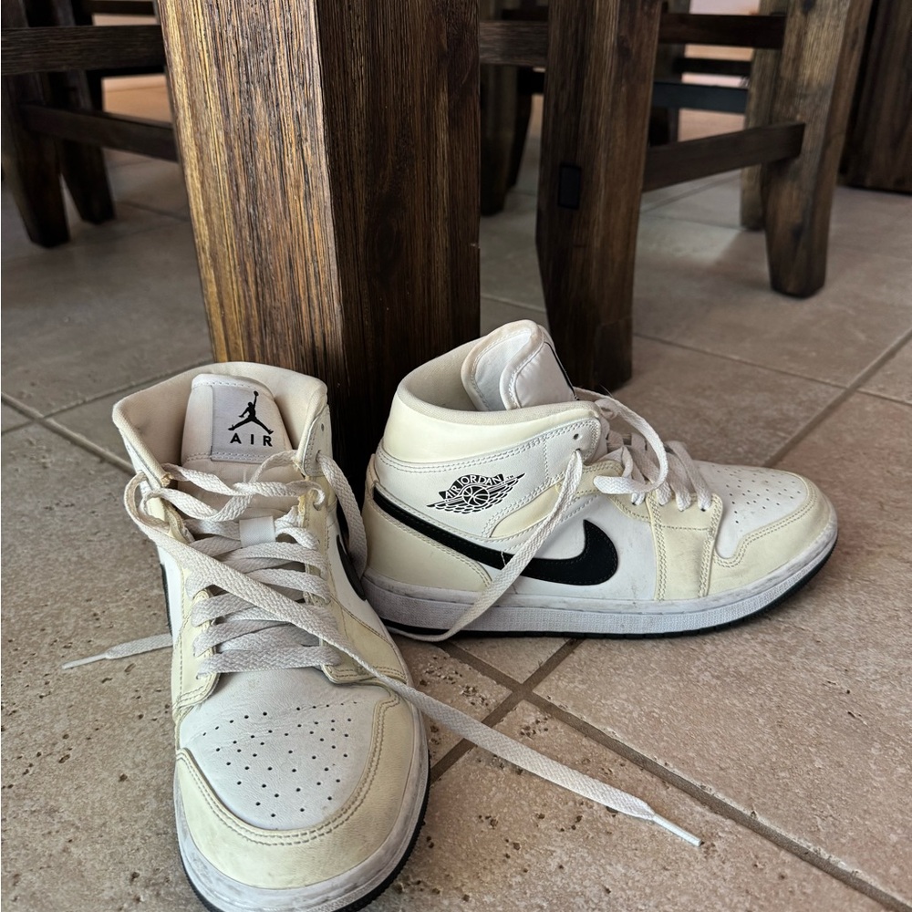 Nike Jordan Air Cream and Black High-Top Sneakers